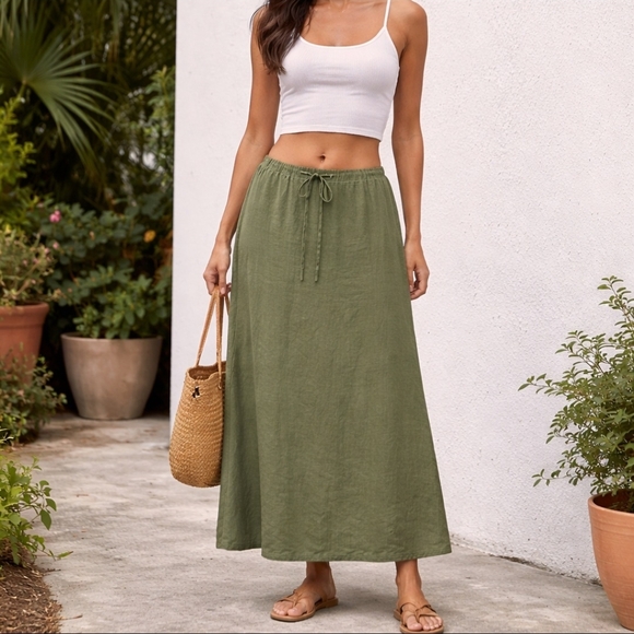 Eddie Bauer Dresses & Skirts - Eddie Bauer Linen Maxi Skirt Olive Green | Drawstring Waist | Size M